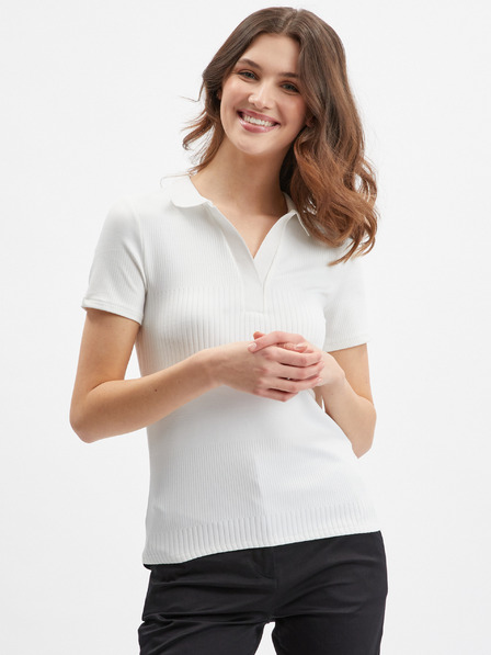 Orsay Bílé dámské úpletové polo tričko ORSAY