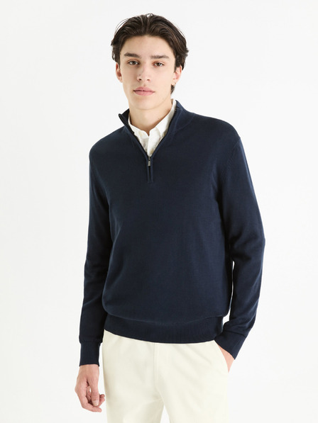 Celio Tmavě modrý pánský basic svetr Celio Gecotont