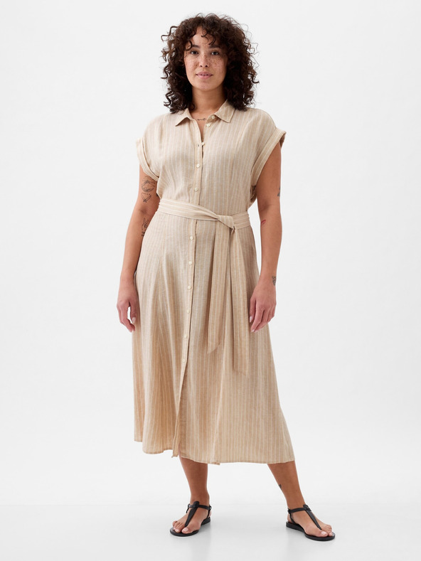 GAP Lněné košilové midi šaty GAP