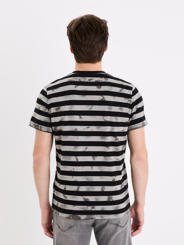 Celio Černé pánské pruhované tričko Celio Geudi