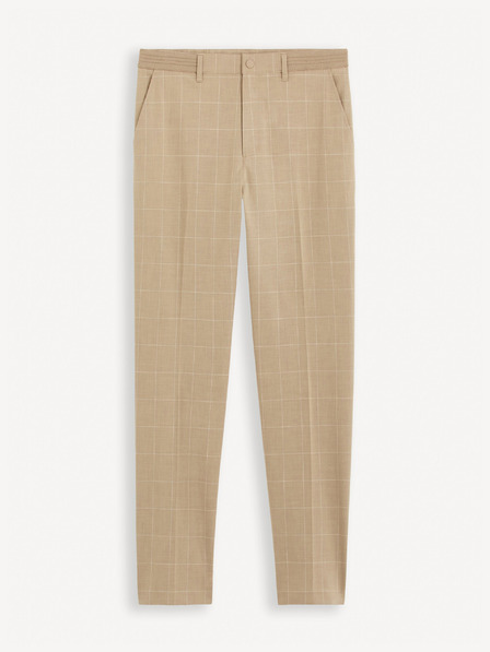 Celio Béžové pánské kostkované chino kalhoty Celio Gocarreau