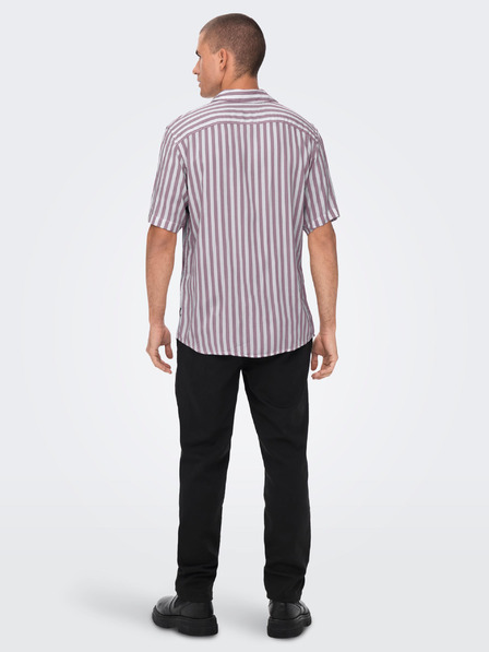 ONLY & SONS Růžovo-bílá pánská pruhovaná košile s krátkým rukávem ONLY & SONS Wayne