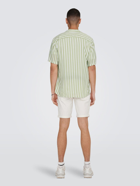 ONLY & SONS Bílo-zelená pánská pruhovaná košile s krátkým rukávem ONLY & SONS Wayne