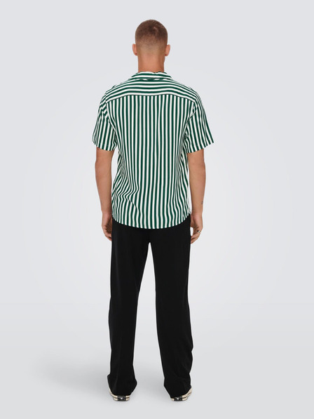 ONLY & SONS Bílo-zelená pánská pruhovaná košile s krátkým rukávem ONLY & SONS Wayne