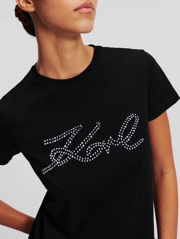 Karl Lagerfeld Černé dámské tričko KARL LAGERFELD Rhinestone Logo