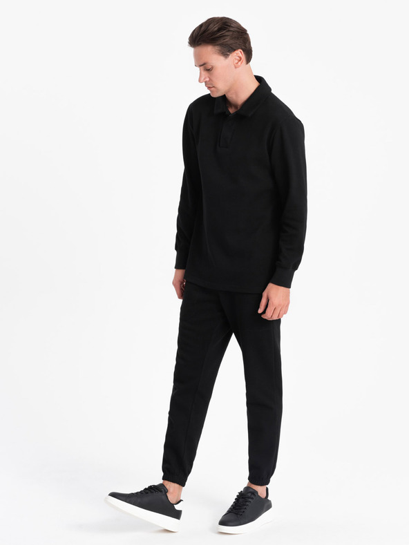 Ombre Clothing Černá pánská tepláková souprava mikina s polo límcem + kalhoty Ombre Clothing