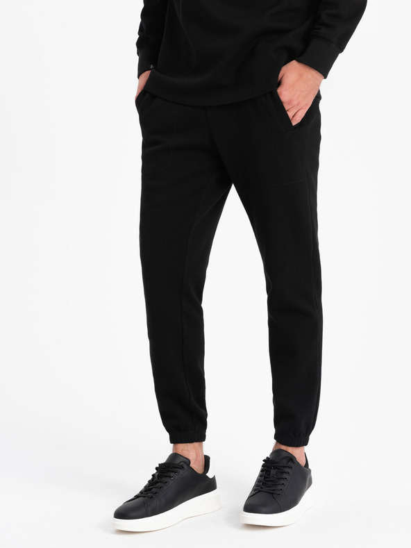 Ombre Clothing Černá pánská tepláková souprava mikina s polo límcem + kalhoty Ombre Clothing