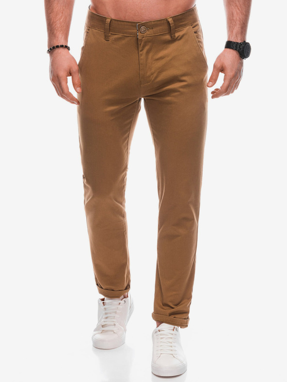 Edoti Hnědé pánské chino kalhoty Edoti