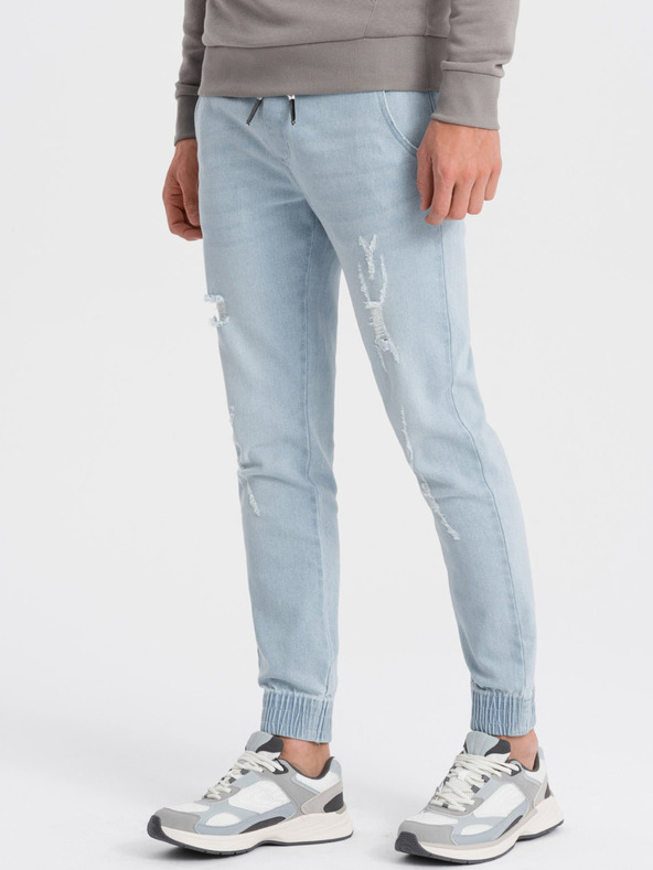 Ombre Clothing Světle modré pánské džíny s potrhaným efektem Ombre Clothing