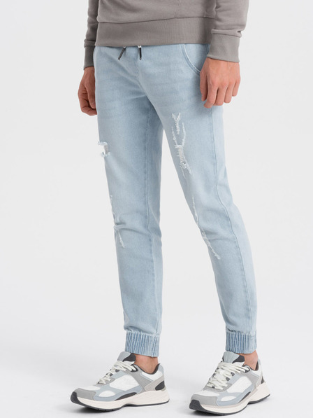 Ombre Clothing Světle modré pánské džíny s potrhaným efektem Ombre Clothing