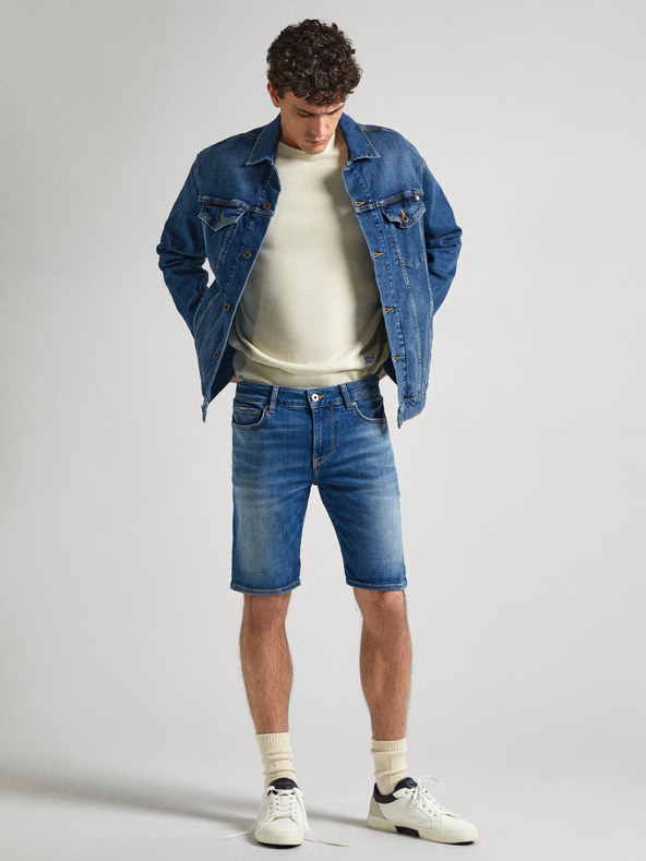 Pepe Jeans Modré pánské džínové kraťasy Pepe Jeans