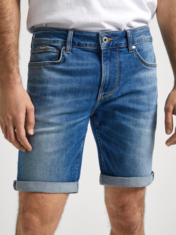 Pepe Jeans Modré pánské džínové kraťasy Pepe Jeans