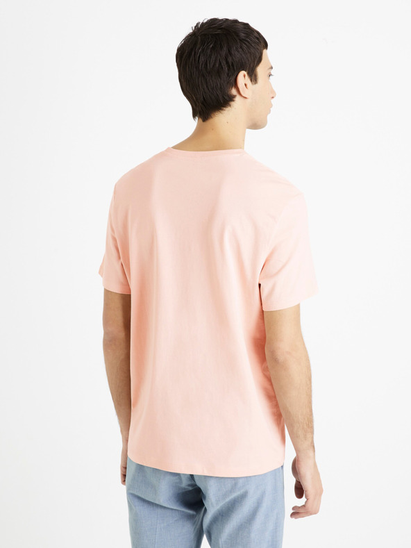 Celio Růžové pánské basic tričko Celio Tebase