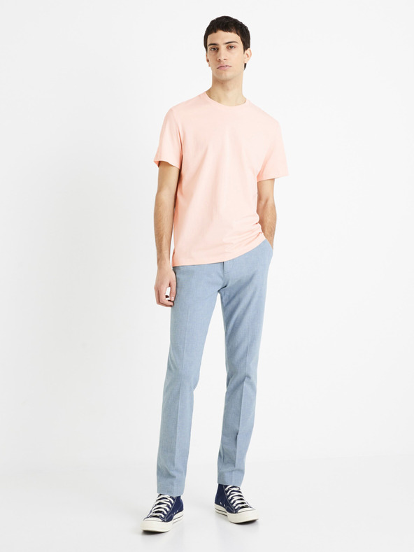 Celio Růžové pánské basic tričko Celio Tebase