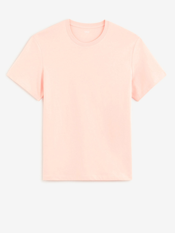 Celio Růžové pánské basic tričko Celio Tebase