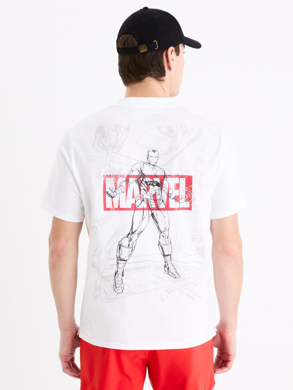 Celio Bílé pánské tričko s potiskem Celio Marvel  Iron Man