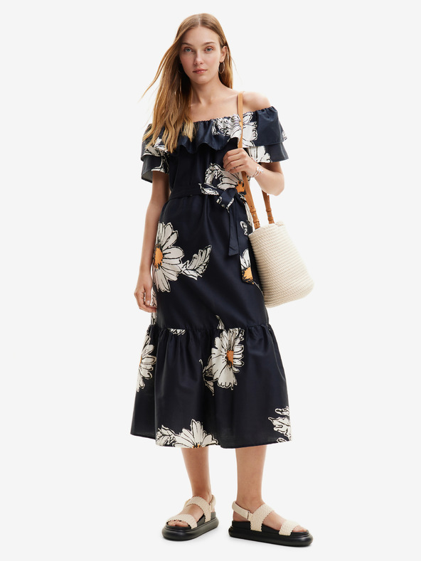 Desigual Černé dámské květované midišaty Desigual Georgeo