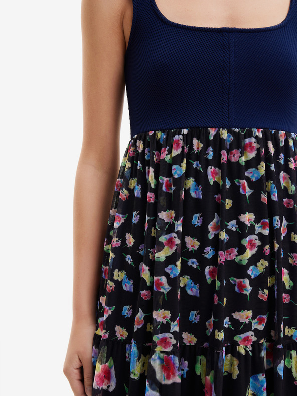 Desigual Tmavě modré dámské květované maxišaty Desigual Vancouver