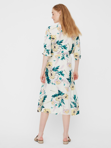 Vero Moda Krémové květované zavinovací midišaty VERO MODA Oline