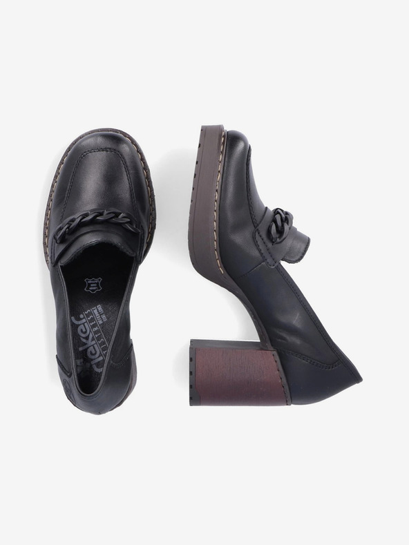 Rieker Černé dámské kožené mokasíny na podpatku Rieker