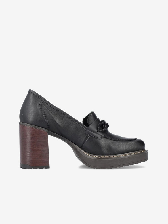 Rieker Černé dámské kožené mokasíny na podpatku Rieker