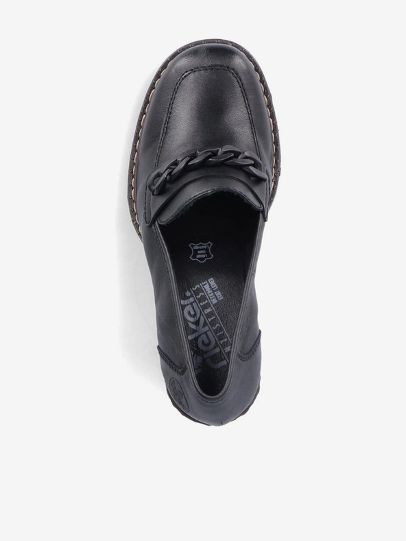 Rieker Černé dámské kožené mokasíny na podpatku Rieker