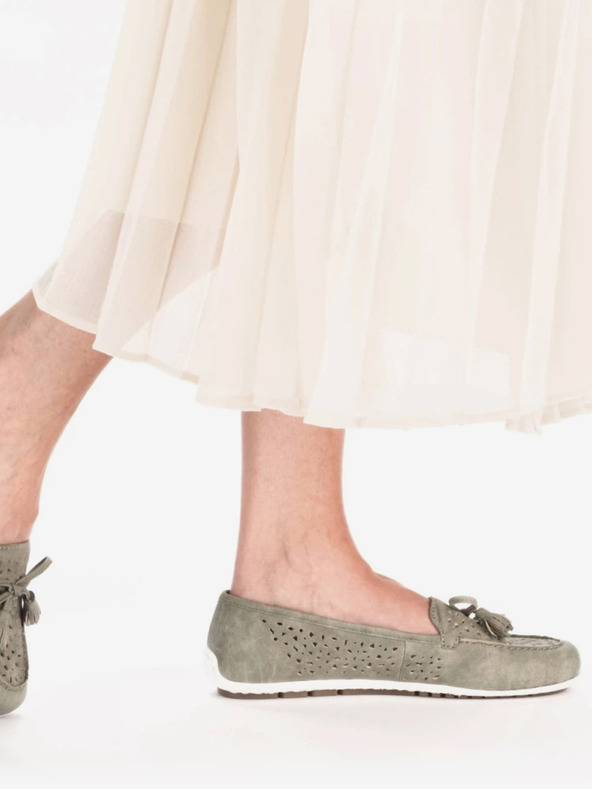 Rieker Zelené dámské mokasíny v semišové úpravě Rieker