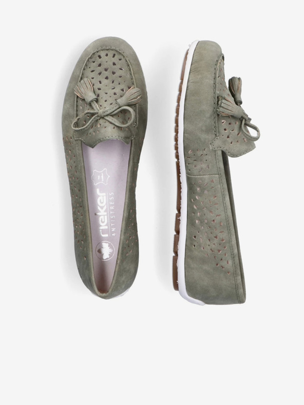 Rieker Zelené dámské mokasíny v semišové úpravě Rieker