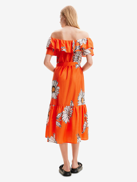 Desigual Oranžové dámské květované midišaty Desigual Georgeo