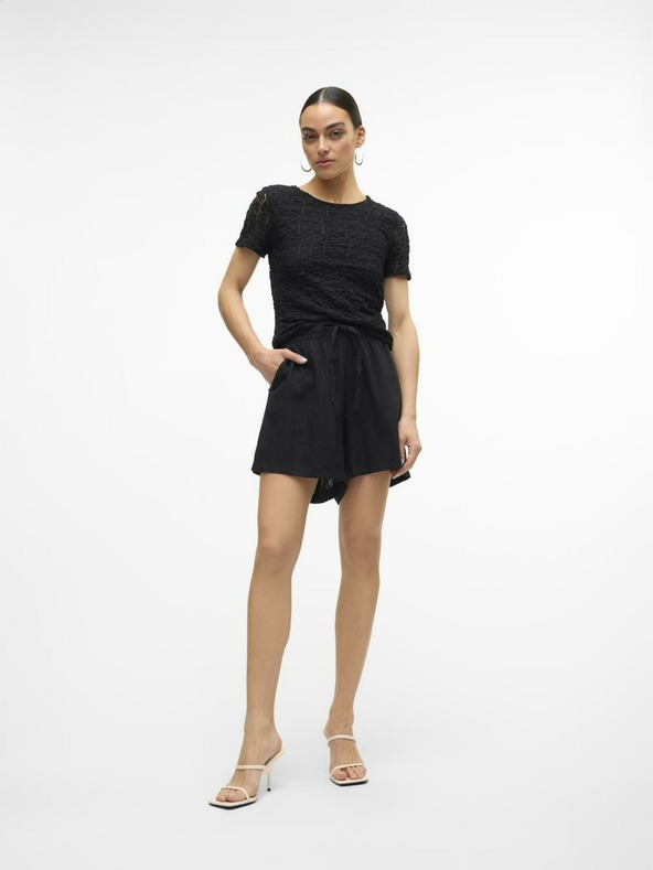 Vero Moda Černé dámské lněné kraťasy Vero Moda Linn