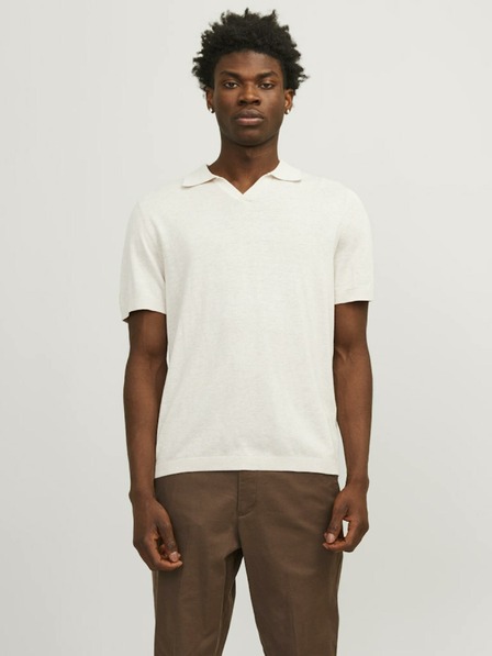 Jack & Jones Krémové pánské polo tričko s příměsí lnu Jack & Jones