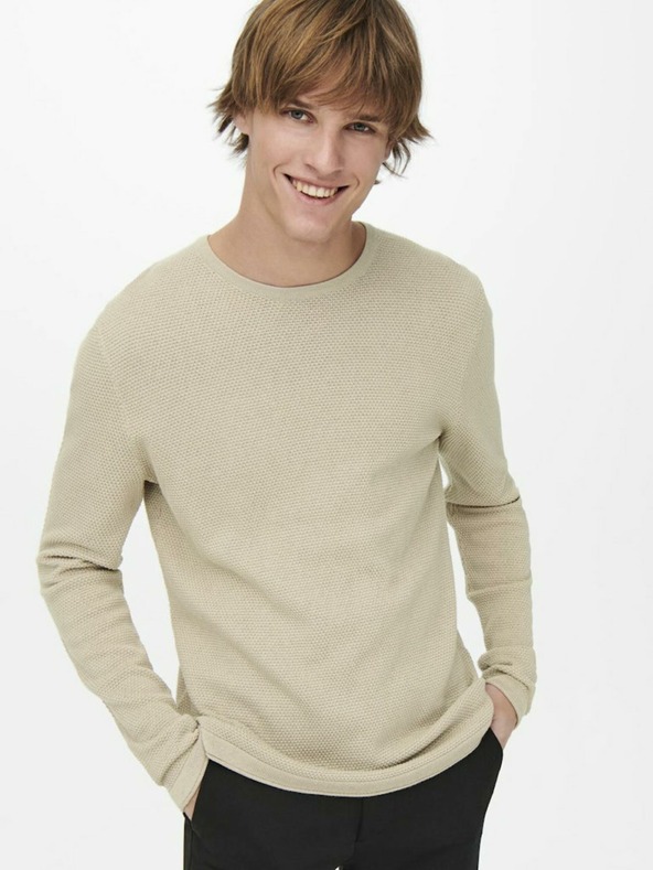 ONLY & SONS Béžový pánský basic svetr ONLY & SONS Panter