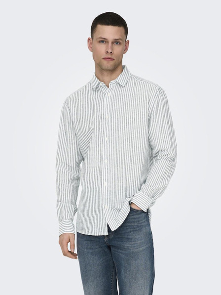 ONLY & SONS Bílo-zelená pánská pruhovaná košile s příměsí lnu ONLY & SONS Caiden