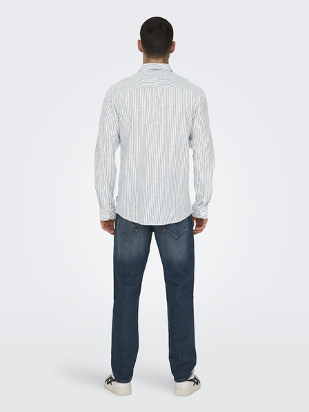 ONLY & SONS Bílo-zelená pánská pruhovaná košile s příměsí lnu ONLY & SONS Caiden