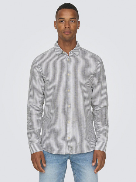 ONLY & SONS Bílo-modrá pánská pruhovaná košile s příměsí lnu ONLY & SONS Caiden