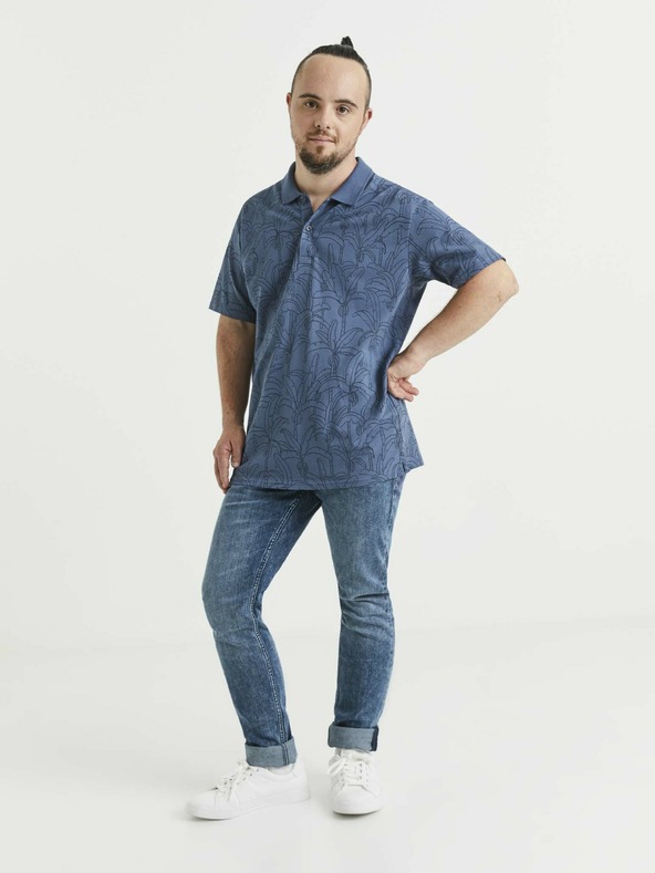 Celio Modré pánské vzorované polo tričko Celio