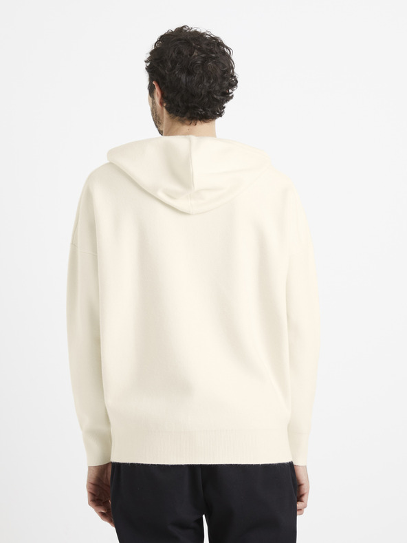Celio Krémová pánská basic mikina s kapucí Celio