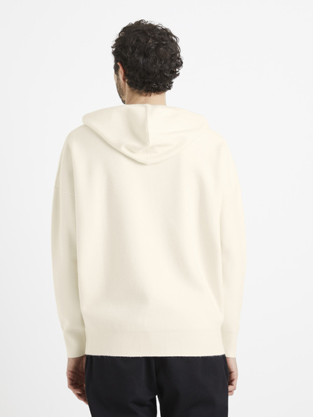 Celio Krémová pánská basic mikina s kapucí Celio