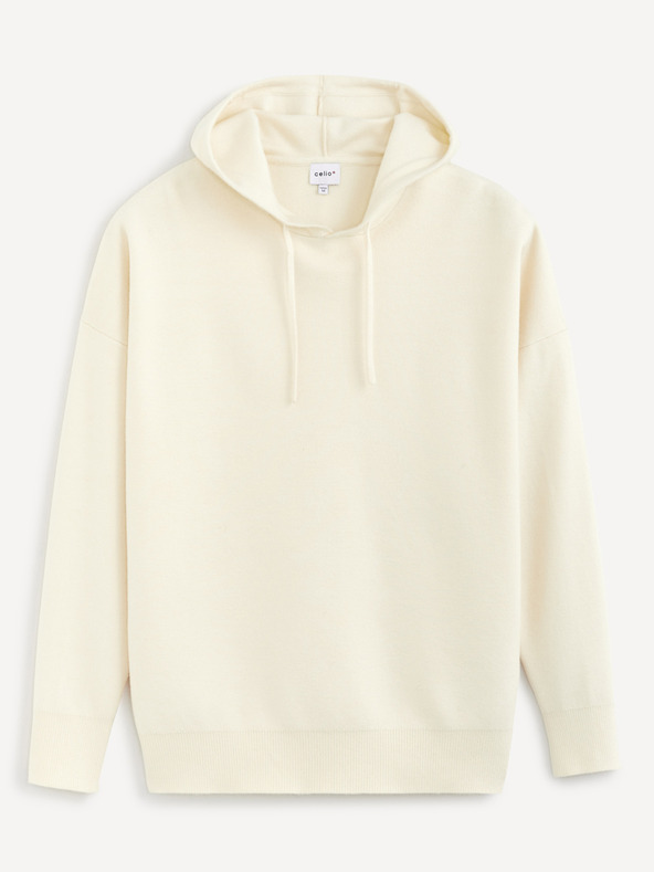 Celio Krémová pánská basic mikina s kapucí Celio
