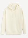 Celio Krémová pánská basic mikina s kapucí Celio