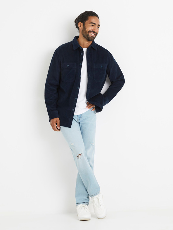 Celio Světle modré pánské straight fit džíny s potrhaným efektem Celio Vomarble