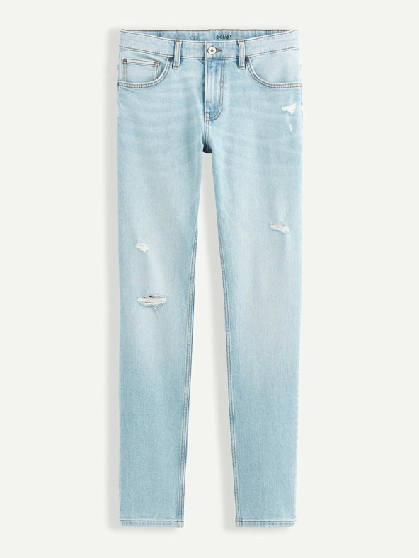 Celio Světle modré pánské straight fit džíny s potrhaným efektem Celio Vomarble