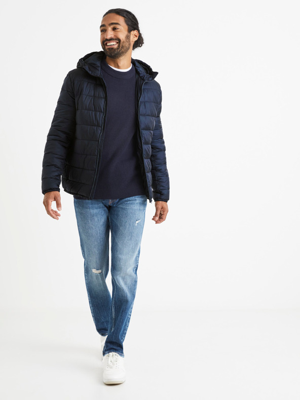 Celio Modré pánské straight fit džíny s potrhaným efektem Celio Vomarble