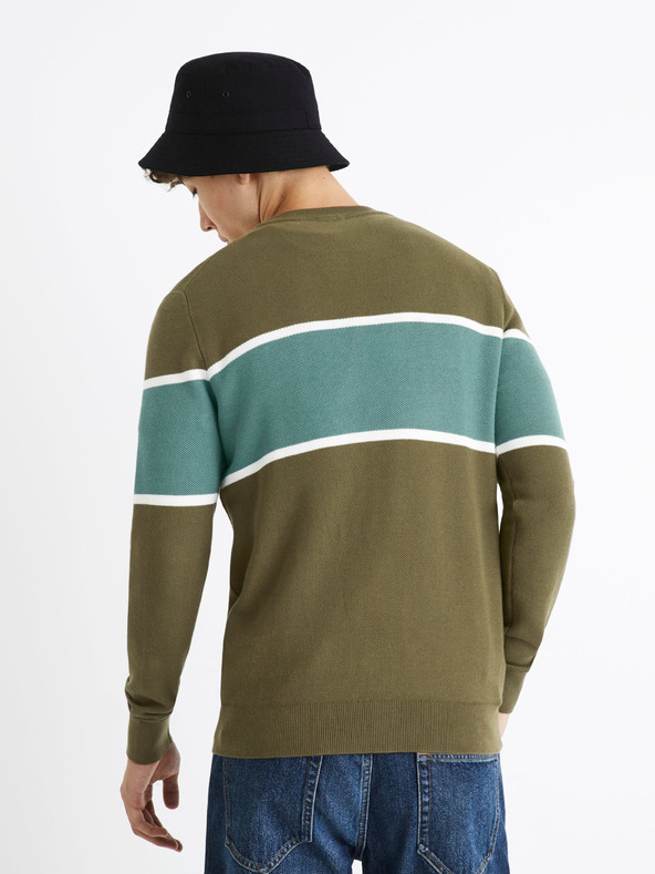 Celio Khaki pánský svetr s pruhem Celio