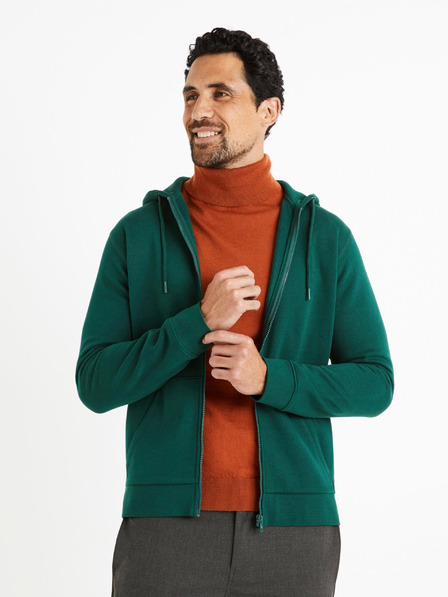 Celio Tmavě zelená pánská mikina na zip Celio Vethree