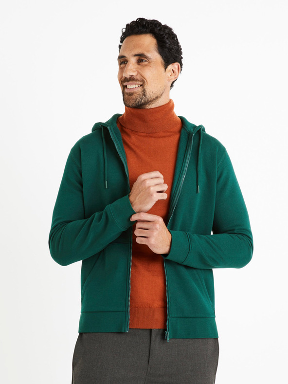 Celio Tmavě zelená pánská mikina na zip Celio Vethree