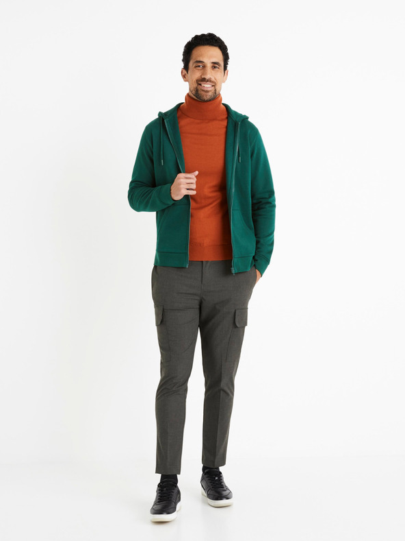 Celio Tmavě zelená pánská mikina na zip Celio Vethree