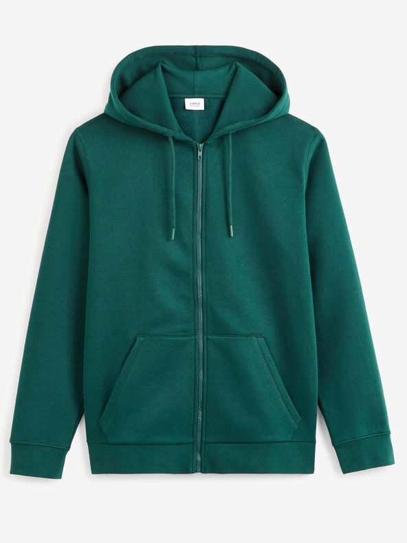 Celio Tmavě zelená pánská mikina na zip Celio Vethree