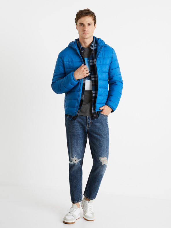 Celio Modrá pánská lehká prošívaná bunda Celio Vububble