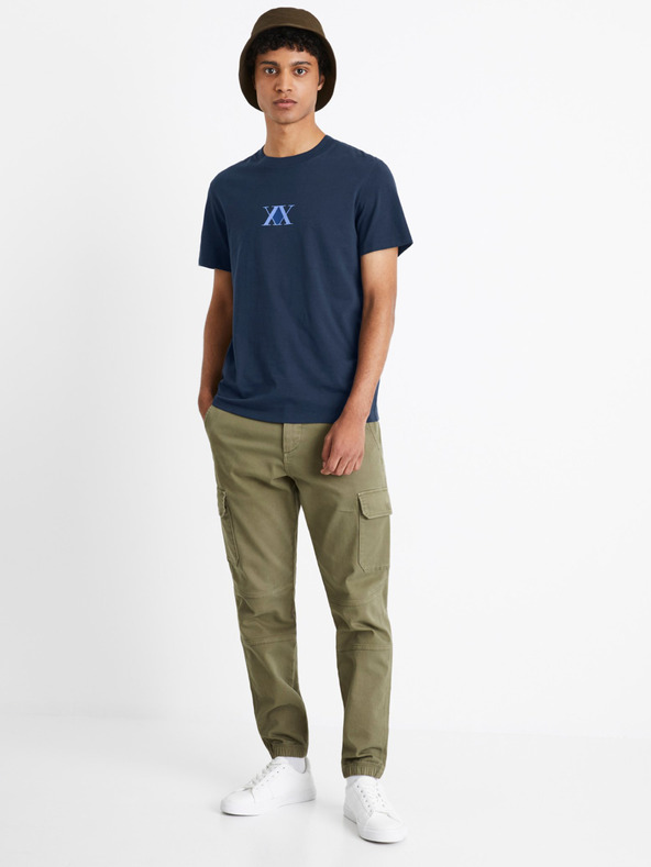 Celio Tmavě modré pánské tričko s potiskem na zádech Celio Hunter & Hunter
